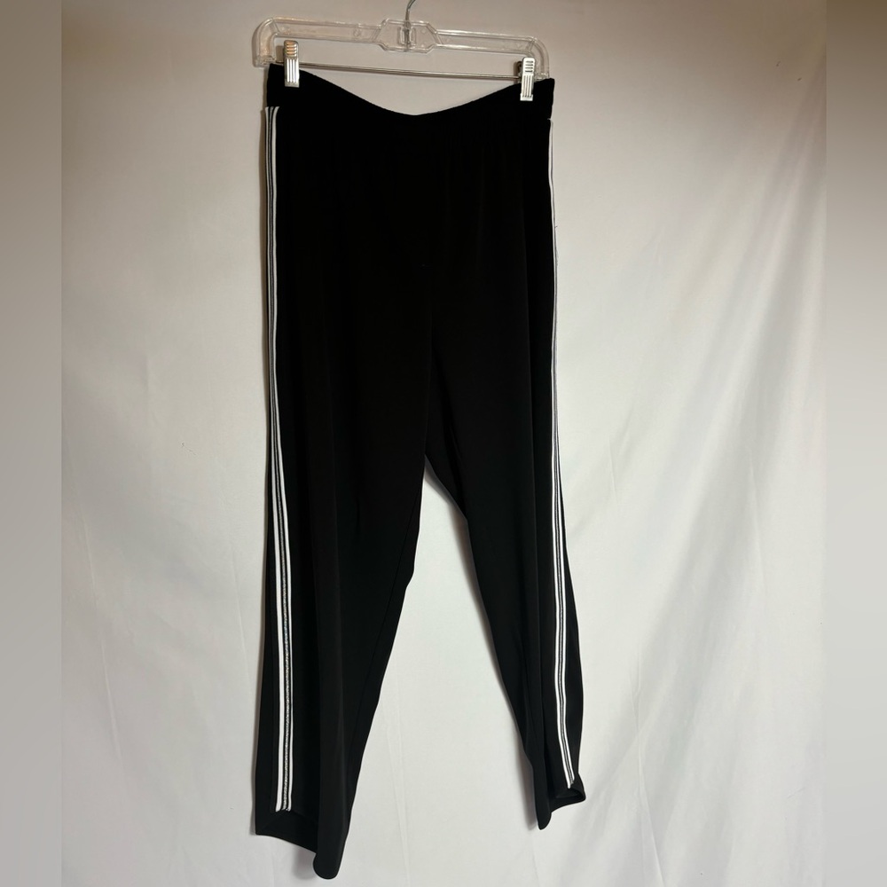 Peace of Cloth black pants with white and silver stripe down side, Size: L